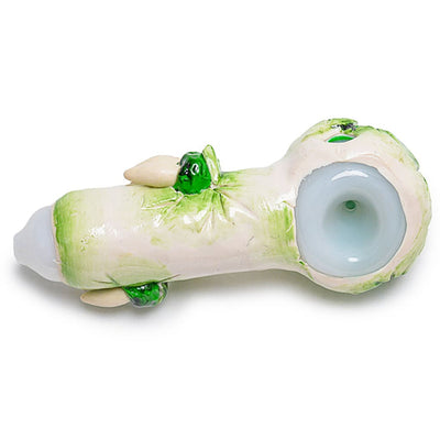 Glass Monster Teeth Handpipe in white and green for spooky smoke sessions