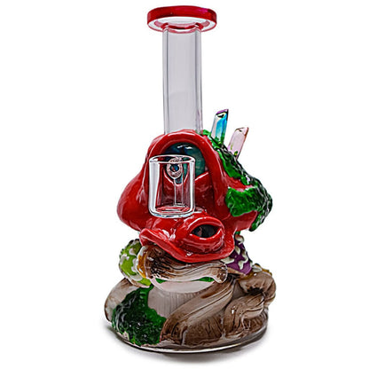 Colorful glow-in-the-dark clay mushroom water pipe shaped like a whimsical toadstool