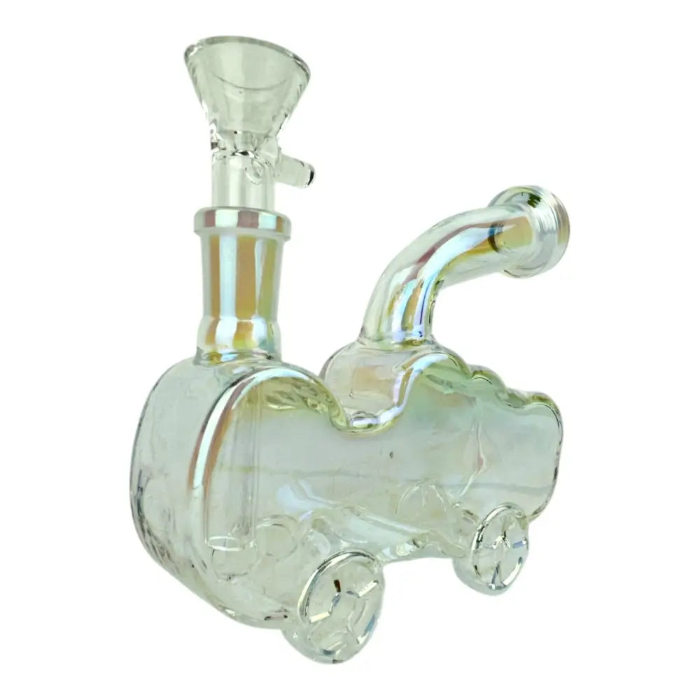 Cloud car glass water pipe: clear train-shaped bong with curved pipe and bowl