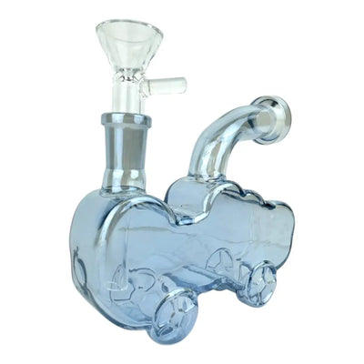 Cloud car glass water pipe: translucent blue train bong with clear wheels