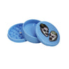 Light blue plastic herb grinder with cartoon faces, perfect for Coleccionables De Picadores