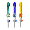 Three colorful glass bubble dab straws with titanium tips and decorative bulbs