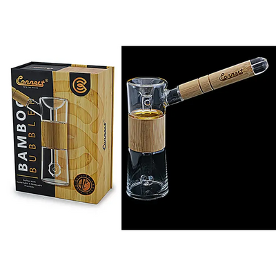 Bamboo-accented glass bubbler from Connect Wood Collection with elegant packaging