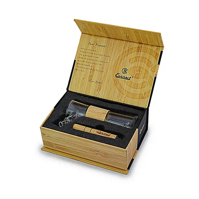 Bamboo gift box with hand-blown glass accessories from Connect Wood Collection