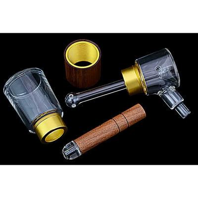 Connect Wood Collection Natural Wood Bubbler featuring hand-blown glass and wood design