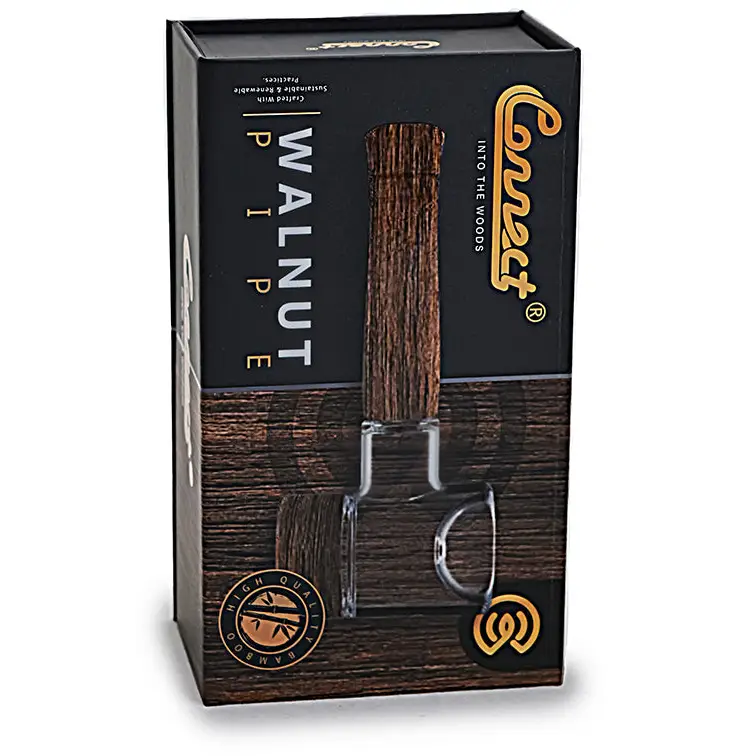 Walnut pipe packaging for the Connect Natural Wood Spoon Pipe for eco-conscious collectors