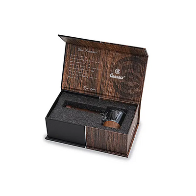 Glass and wood smoking pipe in a gift box for eco-conscious collectors of wood spoon pipes