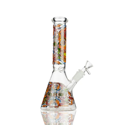 10-inch Day of the Dead beaker water pipe with colorful paisley glass