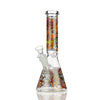 10-inch Day of the Dead beaker water pipe with colorful sugar skull and butterfly motifs