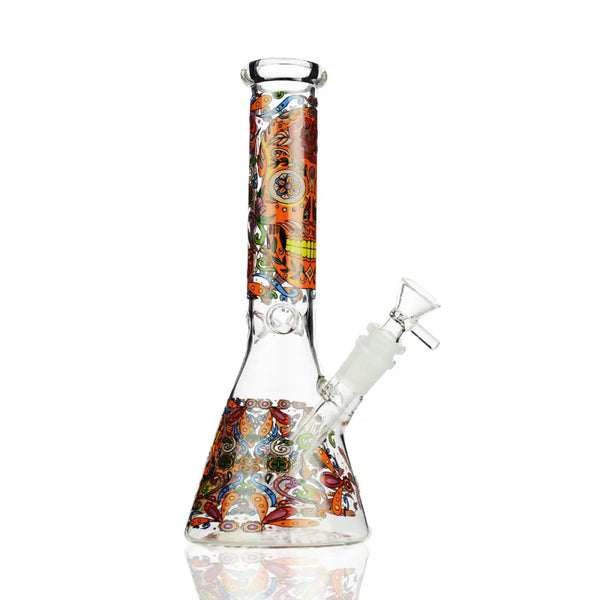 10-inch Day of the Dead beaker water pipe with colorful sugar skull designs
