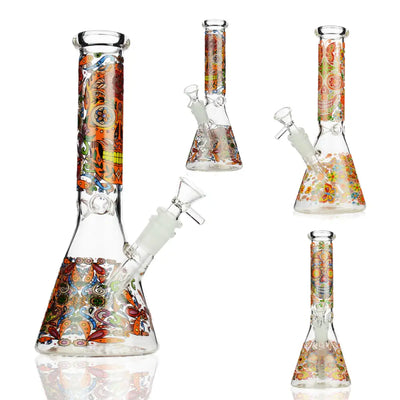 10-inch Day of the Dead beaker water pipe with skull floral designs
