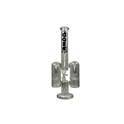 Glass water pipe featuring a Rocket Ship design with dual showerhead perc for smooth hits