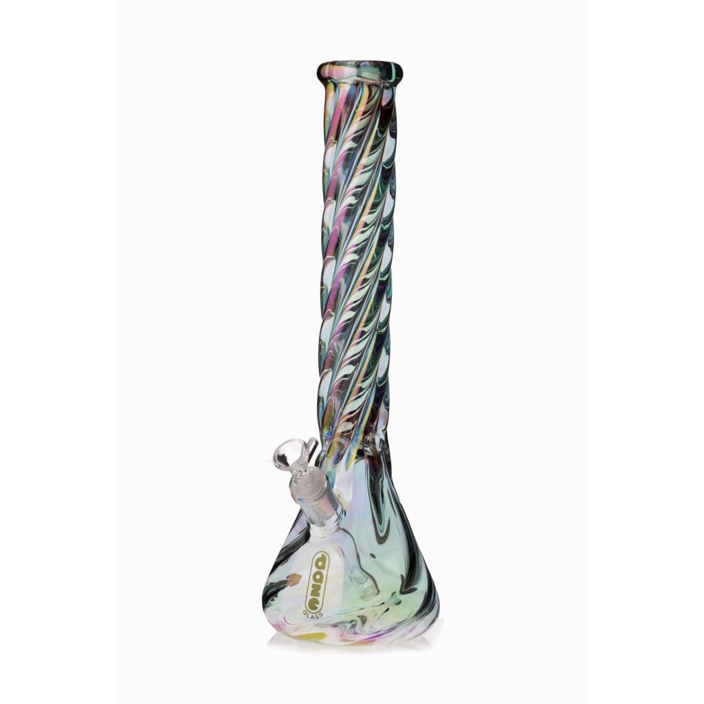 16-inch iridescent glass water pipe with diffused downstem and spiral design