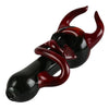 Fritted Hand Pipe With Dark Body, Red Devil Horns, And Tail Design