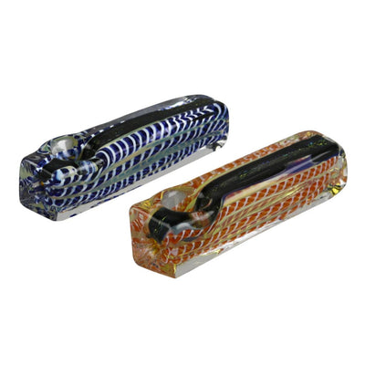 Dichroic Striped Obelisk Hand Pipe - Two Intricate Colored Borosilicate Glass Pipes