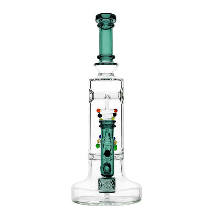 Dna Dab Rig with Spider Web Perc and DNA Shaped Perc in green-accented glass
