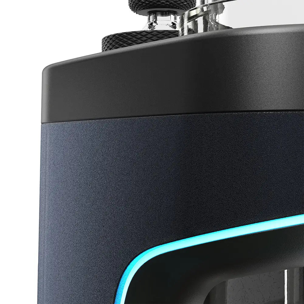 Close-up of a black and blue Dr Dabber Switch 2 electric dab rig device