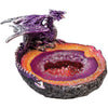 Brilliant Dragon Guarding Purple Geode Ring On Geode Ashtray With Glittery Crystal Interior