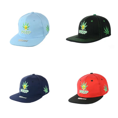 Four drip leaf embroidered marijuana leaf snapback hats in 100% cotton