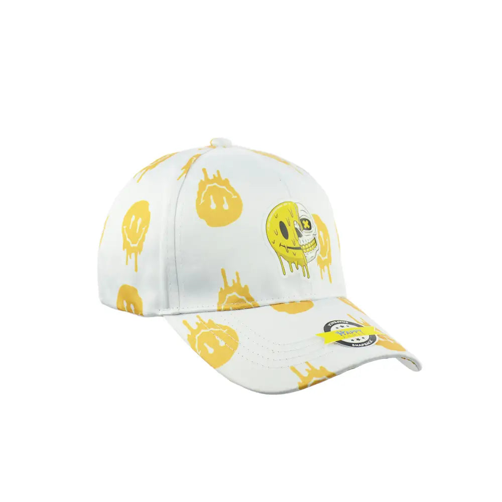 White Drippy Smile Baseball Hat Snapback with Melting Smile Faces for Stylish Comfort