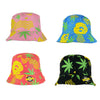 Drippy Smile Cannabis Life Design bucket hat with tropical patterns and palm leaves