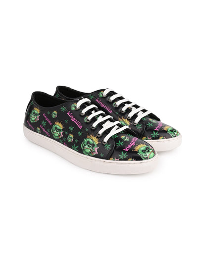 Deep Black Vegan Leather Shoes - Botanical Print