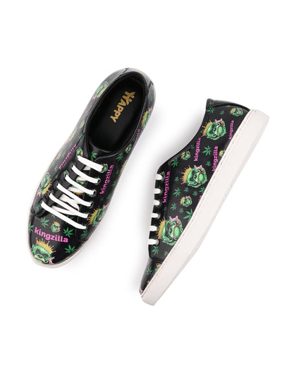 Deep Black Vegan Leather Shoes - Botanical Print