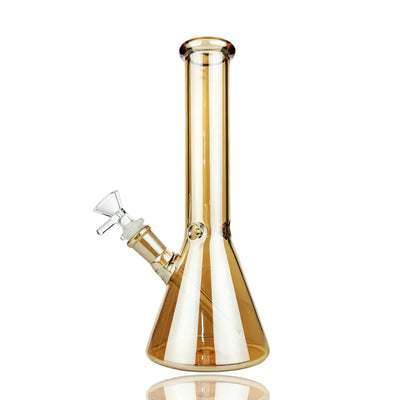 Sleek 10-inch electroplated beaker water pipe with amber glass and quartz bowl