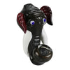 Elephant Head Fritted Sherlock Pipe: Glass Elephant Figurine with Blue Eyes and Red Ears