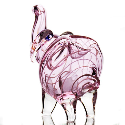 Glass Figurine Of a Pig With Pink Patterns In a Pink Tube Elephant Hand Pipe For Smoking