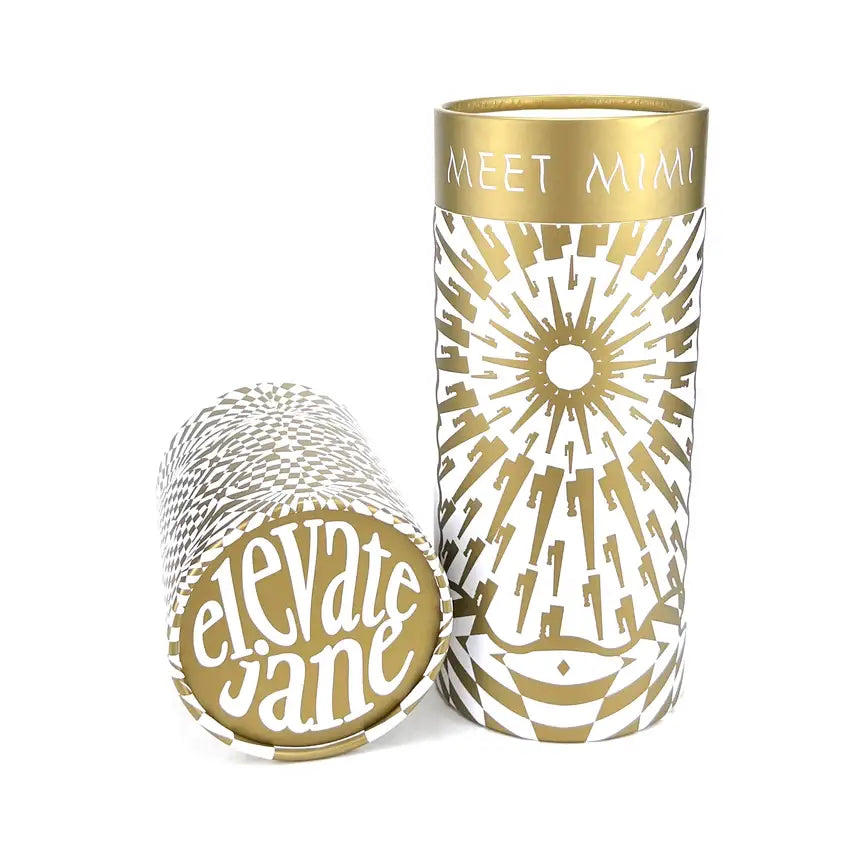 Elevate Jane Chroma Mimi purple glass hand pipe in gold white sunburst packaging