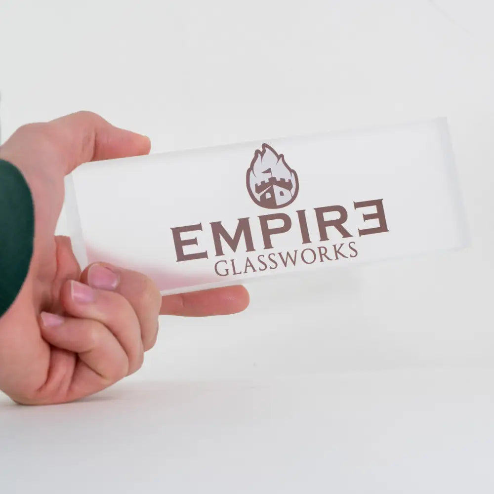 Empire Acrylic Plaque Showcase Display with Empire Glassworks Logo