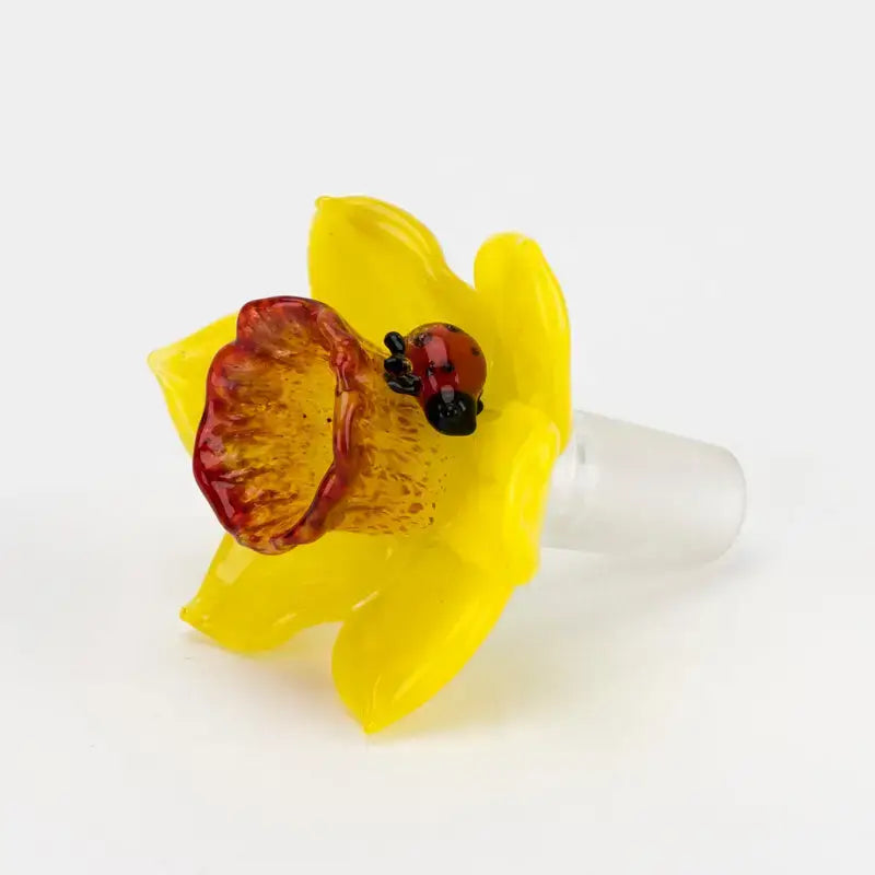 Empire Glassworks handcrafted daffodil themed 14mm bong bowl with ladybug