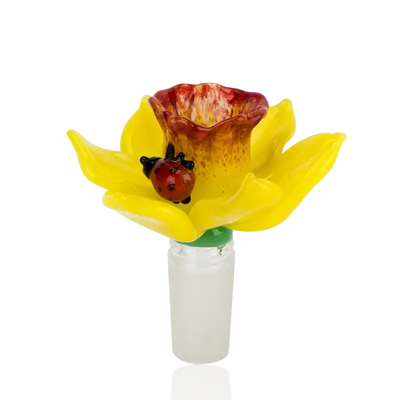 Empire Glassworks handcrafted daffodil themed yellow glass bong bowl
