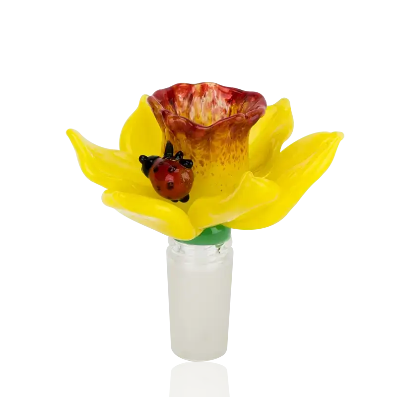 Empire Glassworks handcrafted daffodil themed yellow glass bong bowl