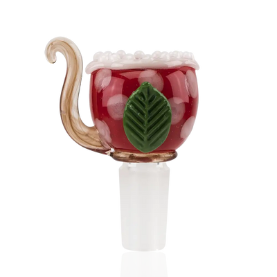 Empire Glassworks 14mm red polka dot glass bowl piece with leaf accent