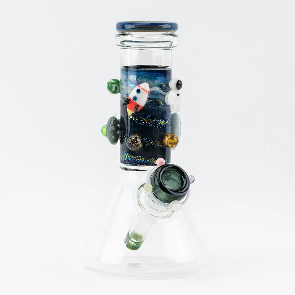 Empire Glassworks Baby Beaker-Galactic Bong with rocket and planets