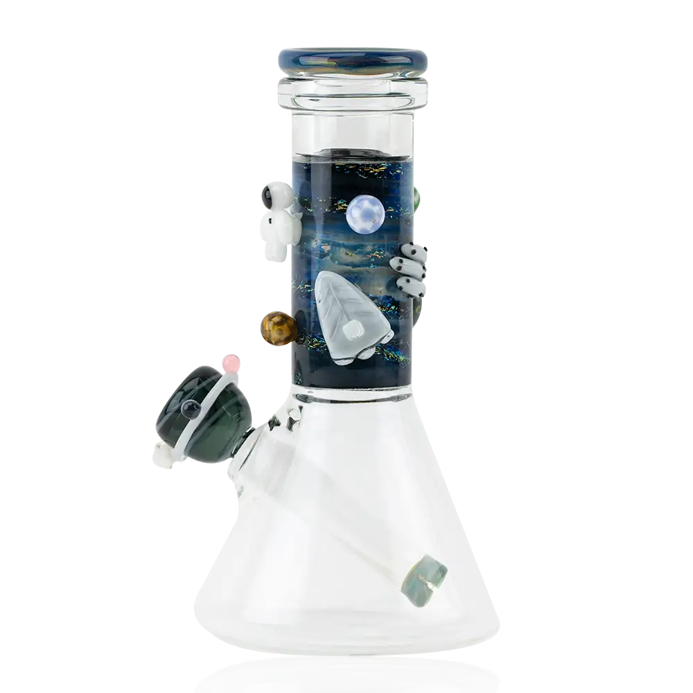 Empire Glassworks Baby Beaker-Galactic Bong with cosmic planets and skeletal hands