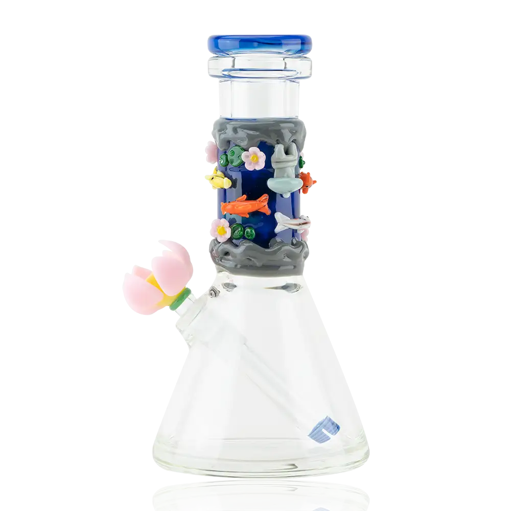 Empire Glassworks Baby Beaker Koi Pond bong with fish and flowers