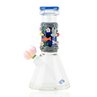 Empire Glassworks Baby Beaker Koi Pond bong with fish and flowers