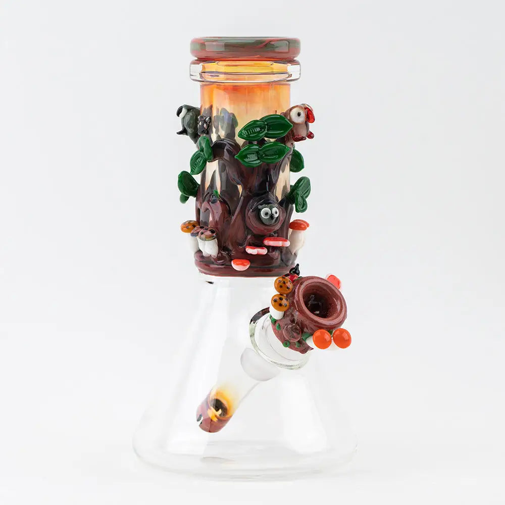 Empire Glassworks Baby Beaker Redwood Bong with whimsical forest design