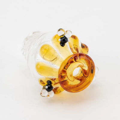Empire Glassworks Beehive Spinner Carb Cap with amber glass pipe and bee figures