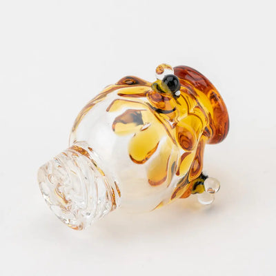 Translucent amber Empire Glassworks beehive spinner carb cap bee figurine