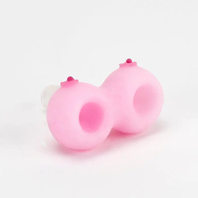 Empire Glassworks Boobies pink silicone breast glass bowl piece with red flower details