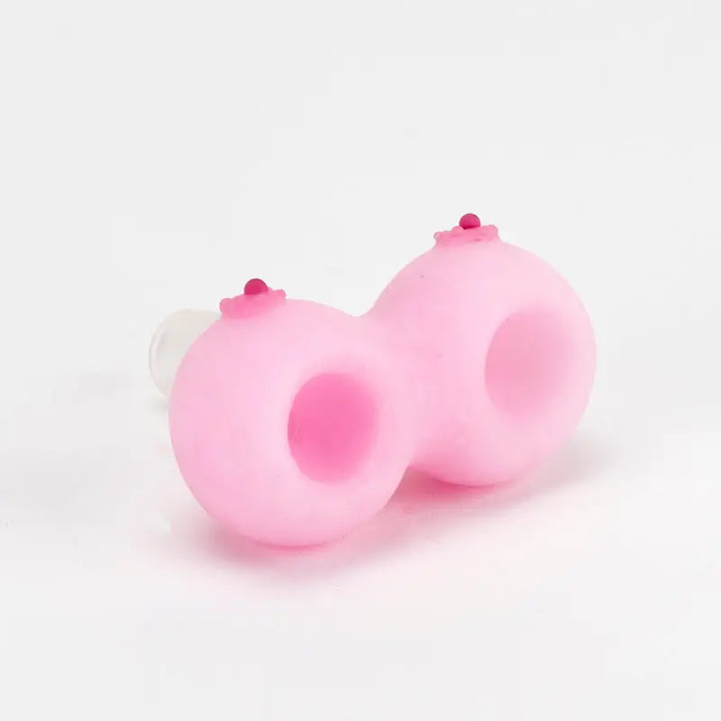 Empire Glassworks Boobies pink silicone breast glass bowl piece with red flower details