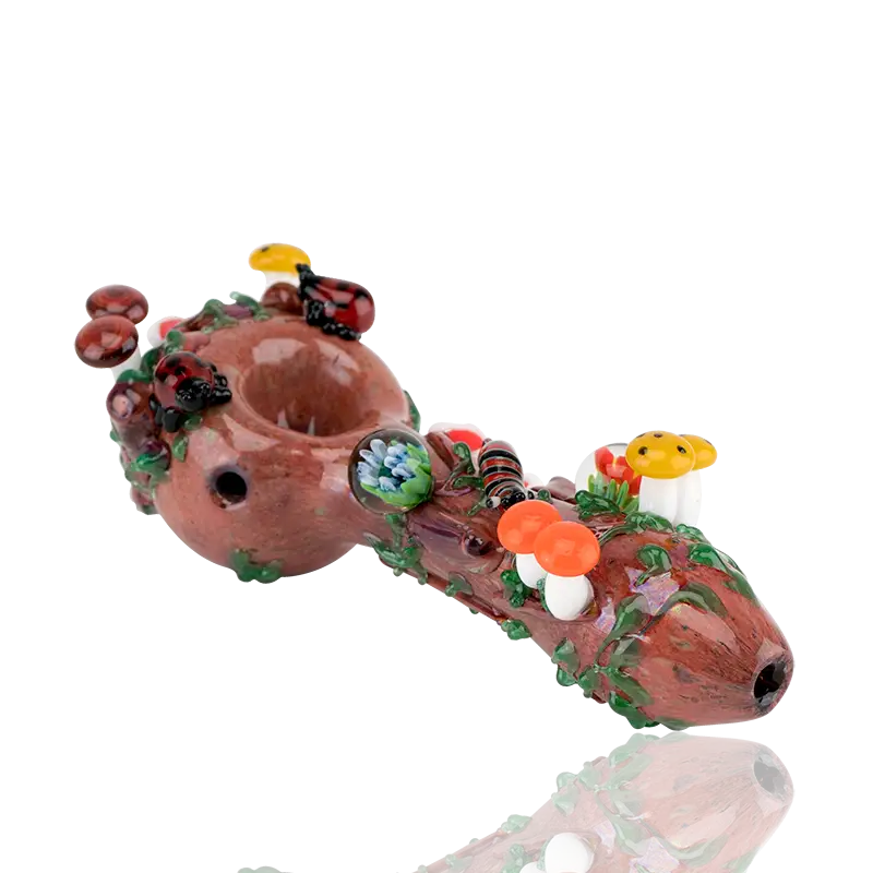 Empire Glassworks Bug’s Life glass spoon pipe with ladybugs and mushrooms