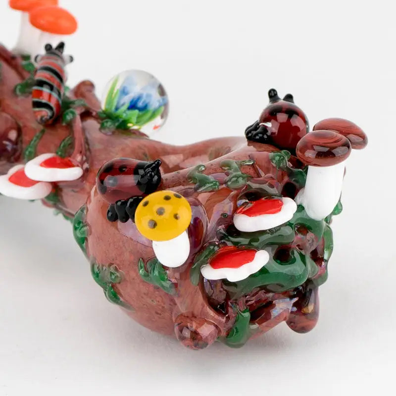 Empire Glassworks Bugs Life glass spoon pipe with forest mushrooms and ladybugs