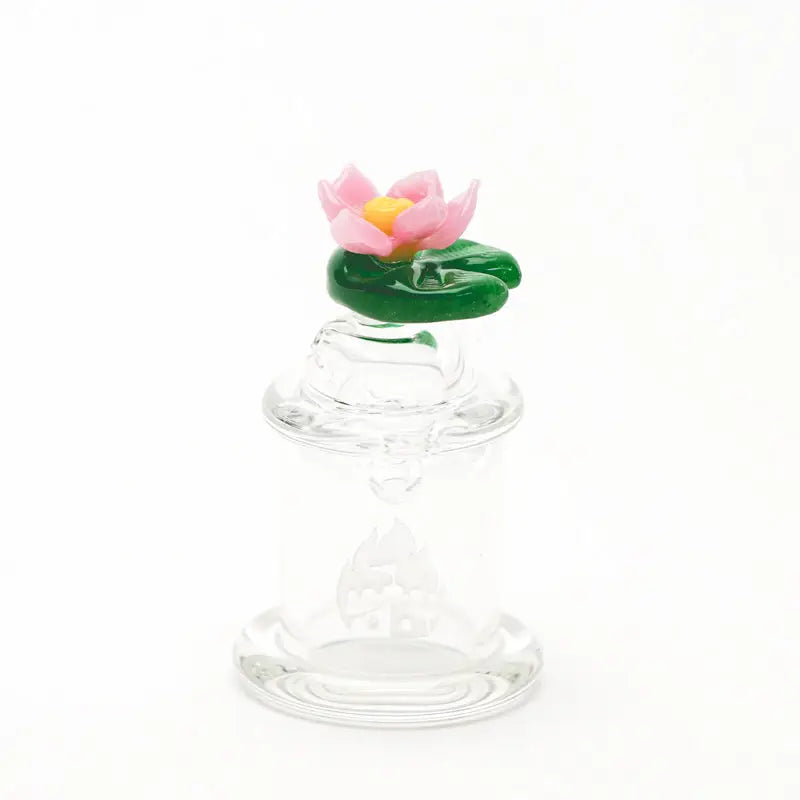 Empire Glassworks carb cap stand with pink lotus on lily pads