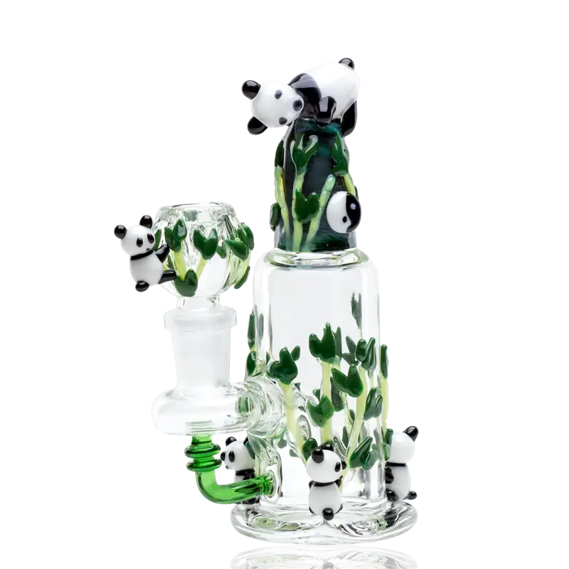 Empire Glassworks Climbing Pandas mini dab rig with bamboo and panda details