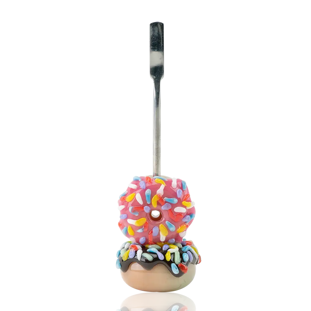 Empire Glassworks donut dab tool in borosilicate glass with pink, beige, sprinkles
